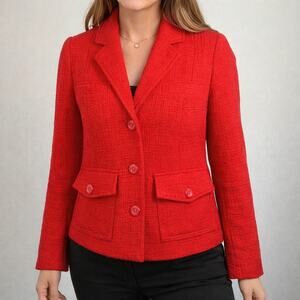 Lands’ End Red Wool Blend Blazer Jacket Women’s XS Tailored Classic